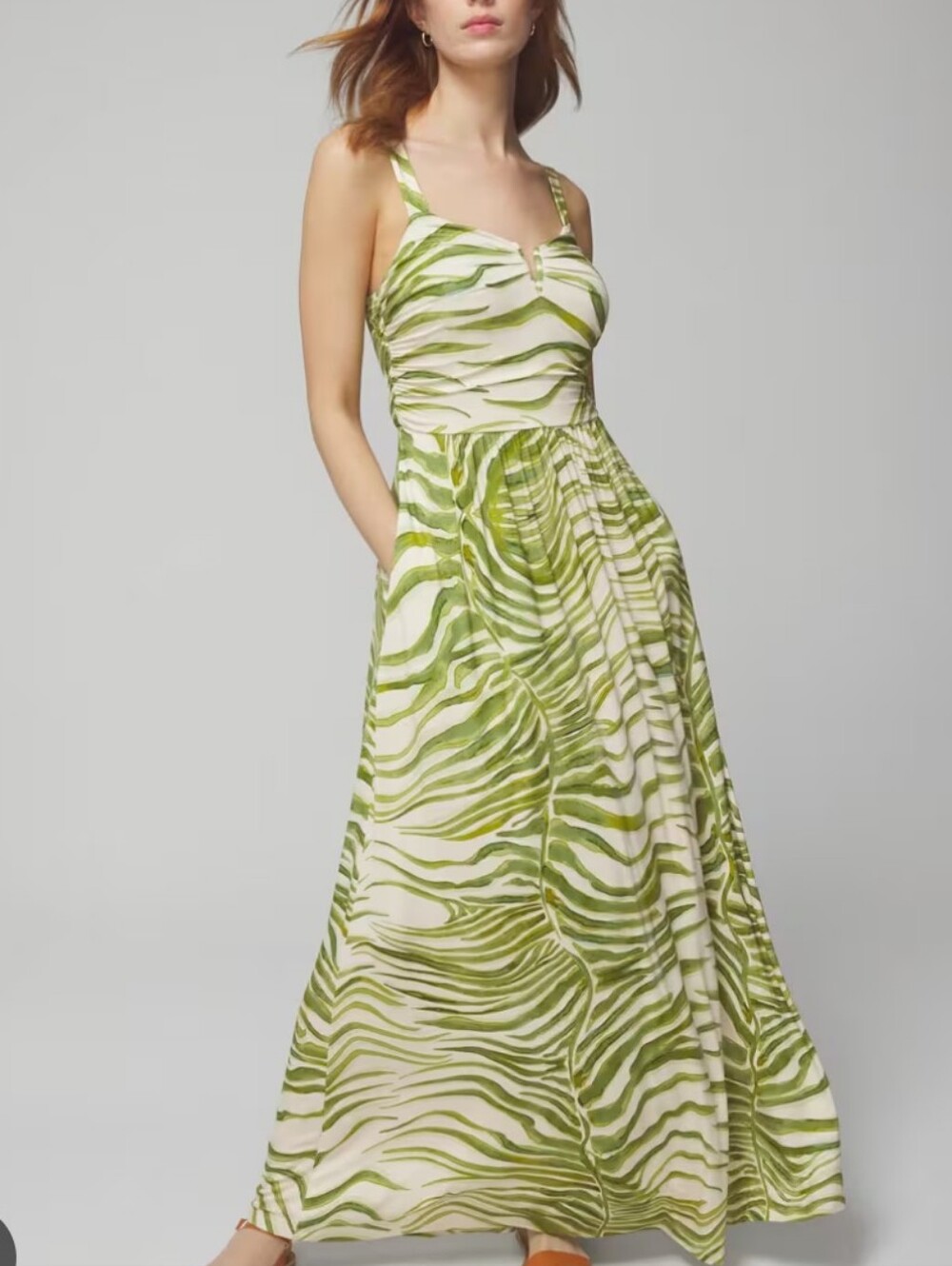 Soma V-Wire Maxi Bra Dress in Green Print